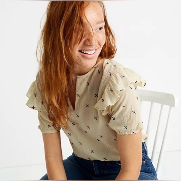 Madwell Embroidered Gazebo Top Rainbow Xs Cloud Lining Small Short Sleeve Gauze - Picture 3 of 8